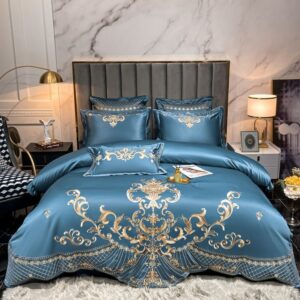 Elmira Blue 600TC Satin Egyptian Cotton Royal Embroidery Duvet Bedding Set - King Size 3